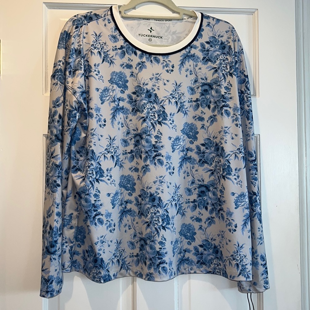 Tuckernuck blue and white floral long sleeve top